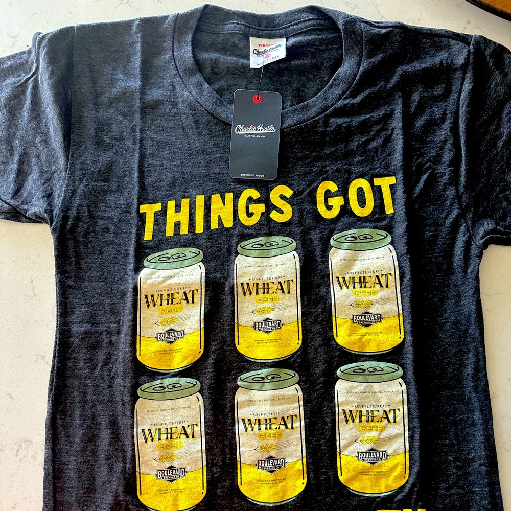 Things got a little hazy Boulevard Wheat Charlie Hustle t-shirt XS unisex